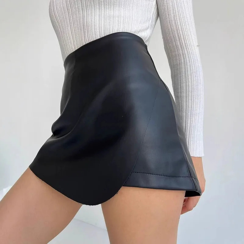 2025 Womens Shorts Skirts Sexy Black Slim Pu Leather Mini Female High Street Vintage Clubwear Y2K ALine Skirt 260613