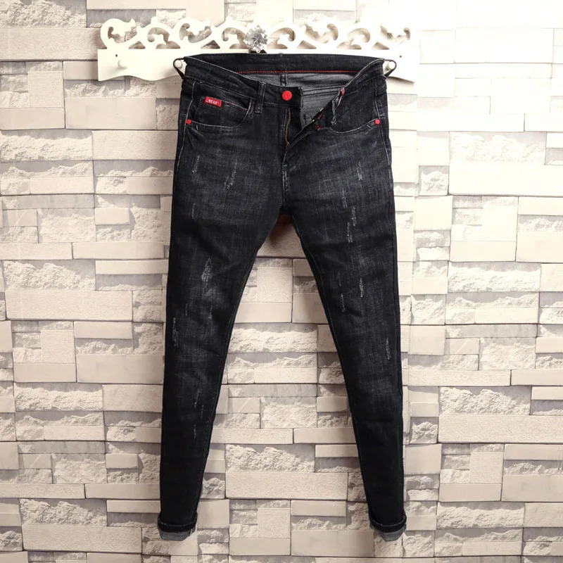 Autumn Winter Fashion Casual Student Korean Mens Solid Color Trousers Guy Jeans Elastic Skinny Long Pencil Pants 260618