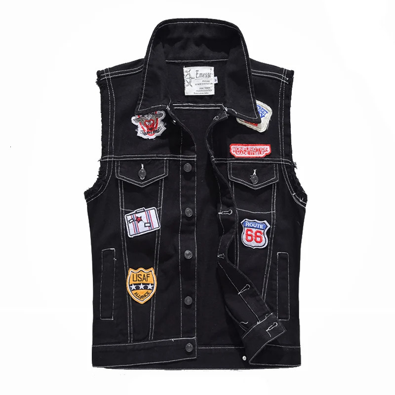 Summer Mens Denim Vests Fashion Men Hip Hop Streetwear sleeveless Jacket Male Cotton Punk Party patch Waistcoats Clothing 260623banjia