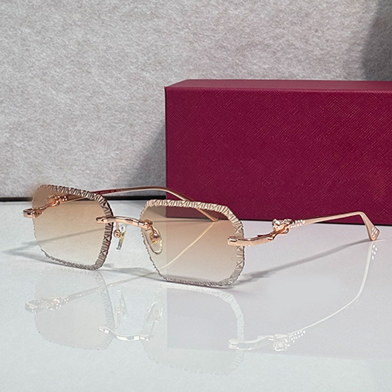 Summer beach vacation new lady cut sunglasses luxurious frameless rectangular glasses CT07050 design personalized cheetah metal leg gradient lenses