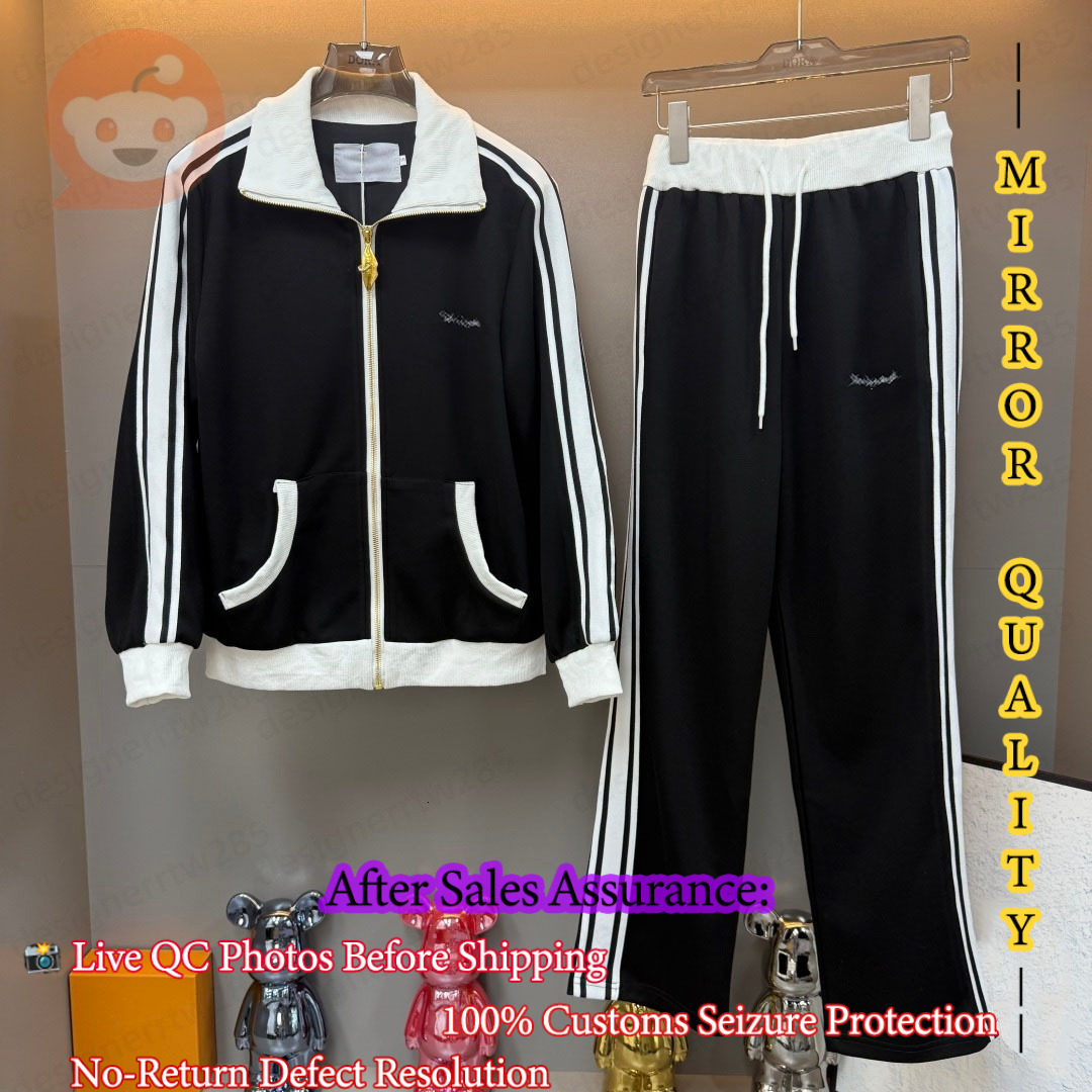 Fennn di Designer Tracksuit Pants Set Black White Two Piece Outfits Women Side Stripe Jacket Casual Full Zip Coat Jogger Wide Leg Sweatsuit Sets-image-1111998712