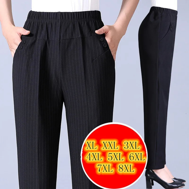 Plus size 8XL Autumn Women Trousers Oversize Elastic High Waist Loose Casual Pants Middleaged Female Winter Warm Stretch 260623banjia