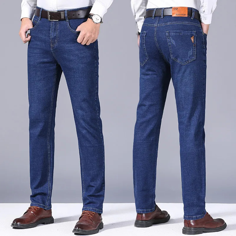 2024 Summer Thin Mens Elastic Cotton Jeans Fashion Gray Comfortable Business Straight Casual Pants High Quality Trousers 260618