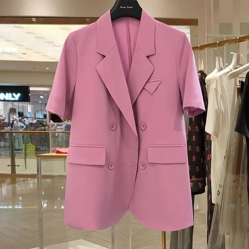 Summer Thin Purple Pink British Style Shortsleeved Blazer Jacket Female Fashion Highend n Doublebreasted Suit Ladies 260625