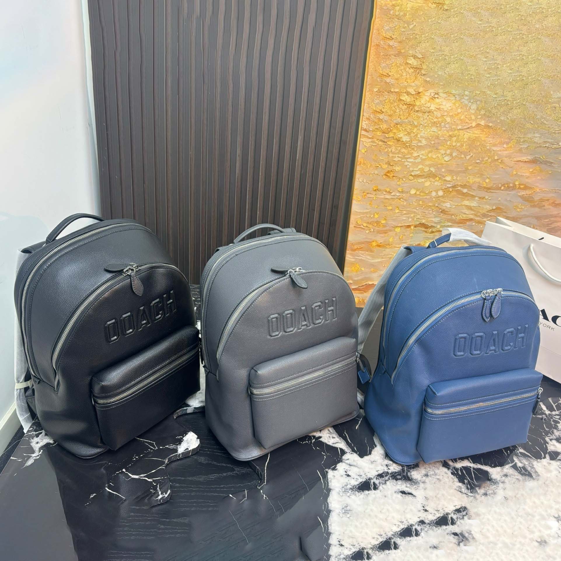 Designer Backpack Track Backpack Smooth Calf Leather Coated Canvas Laptop Compartment Men Women Luxury Backpack Mens Backpack