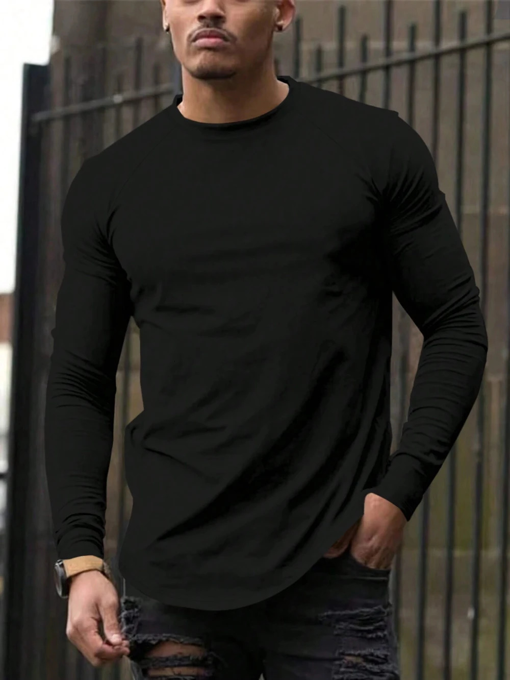 Mens All Seasons Plain Color Crew Neck Raglan Sleeve Long Sleeve Casual T-Shirt Spring and Autumn High-Quality Pure Cotton 260623