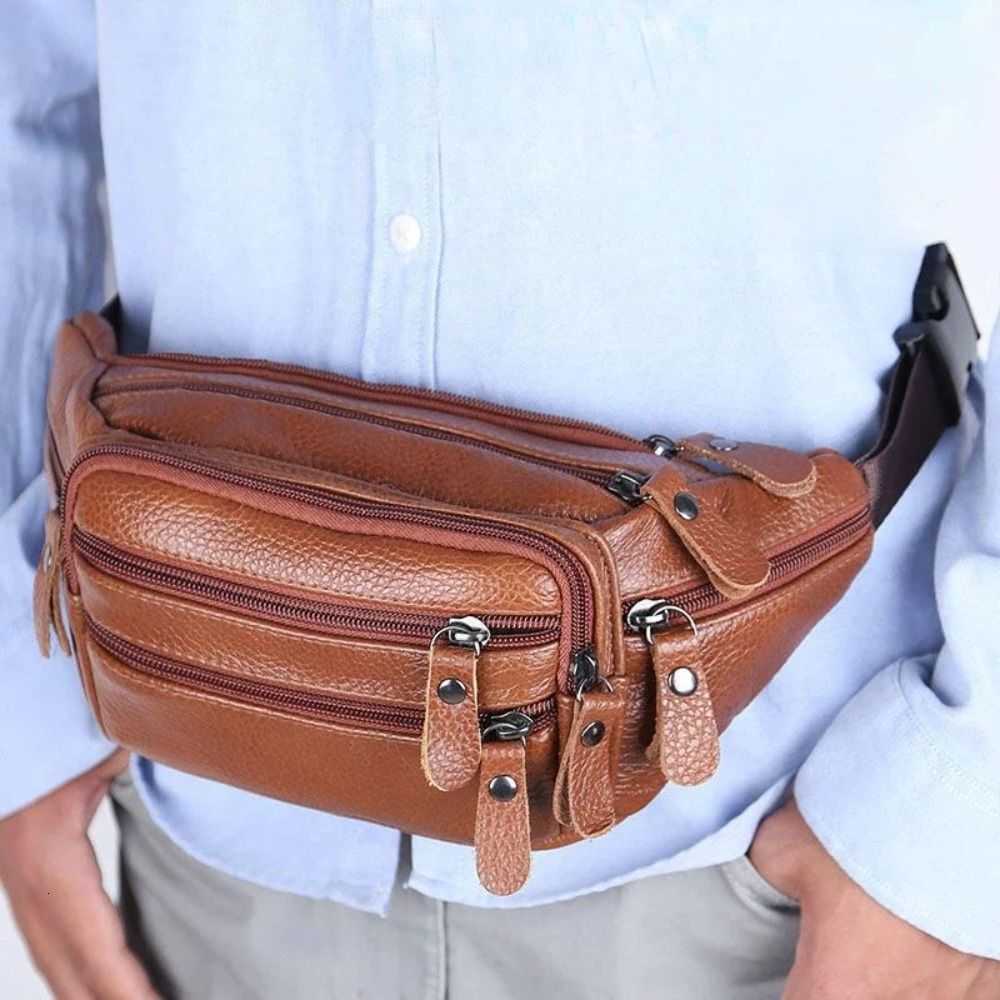 Bag Mens Waist Fashion Multi-layered Fashion Waterproof Large Capacity Travel Phone Bag PU Leather Zipper Waist Purse Pack H260623