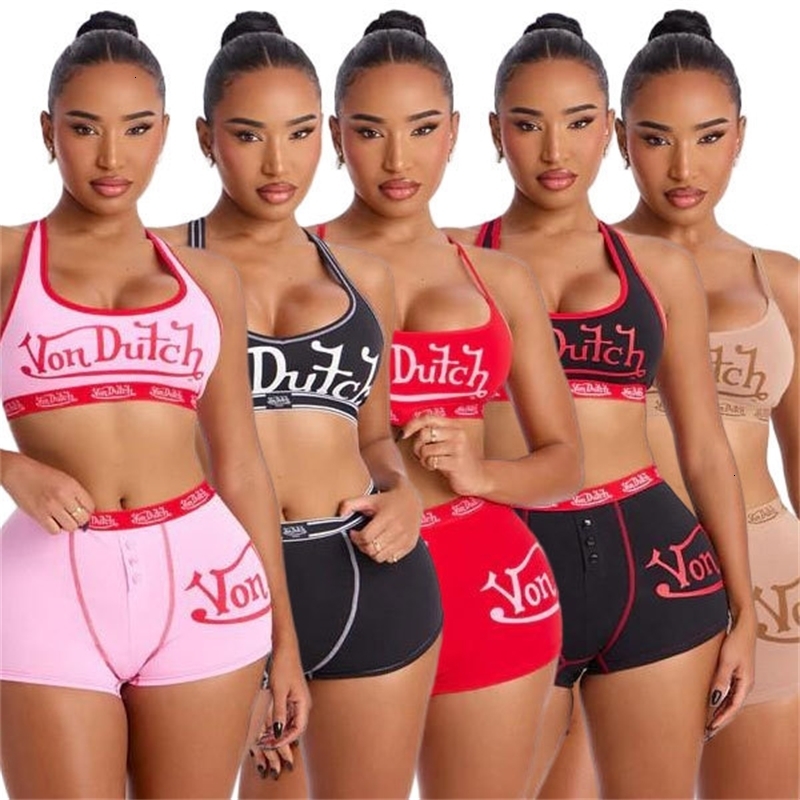 Summer Womens Designer Tracksuits Sexy Sleeveless Letter Printed Crop Top 2Two Piece Set Vest Yoga Shorts Sports Outfits