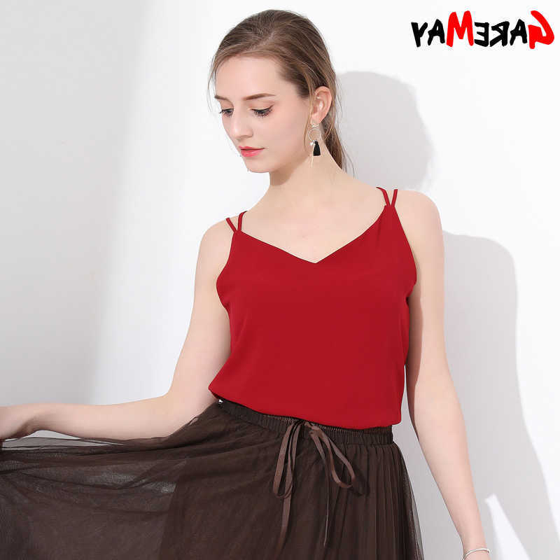GAREMAY Sveless Shirt Women Tops Backless Sexy V Neck Chiffon Women Tops And Blouses Summer Camisole Halter Tank Top Female L26