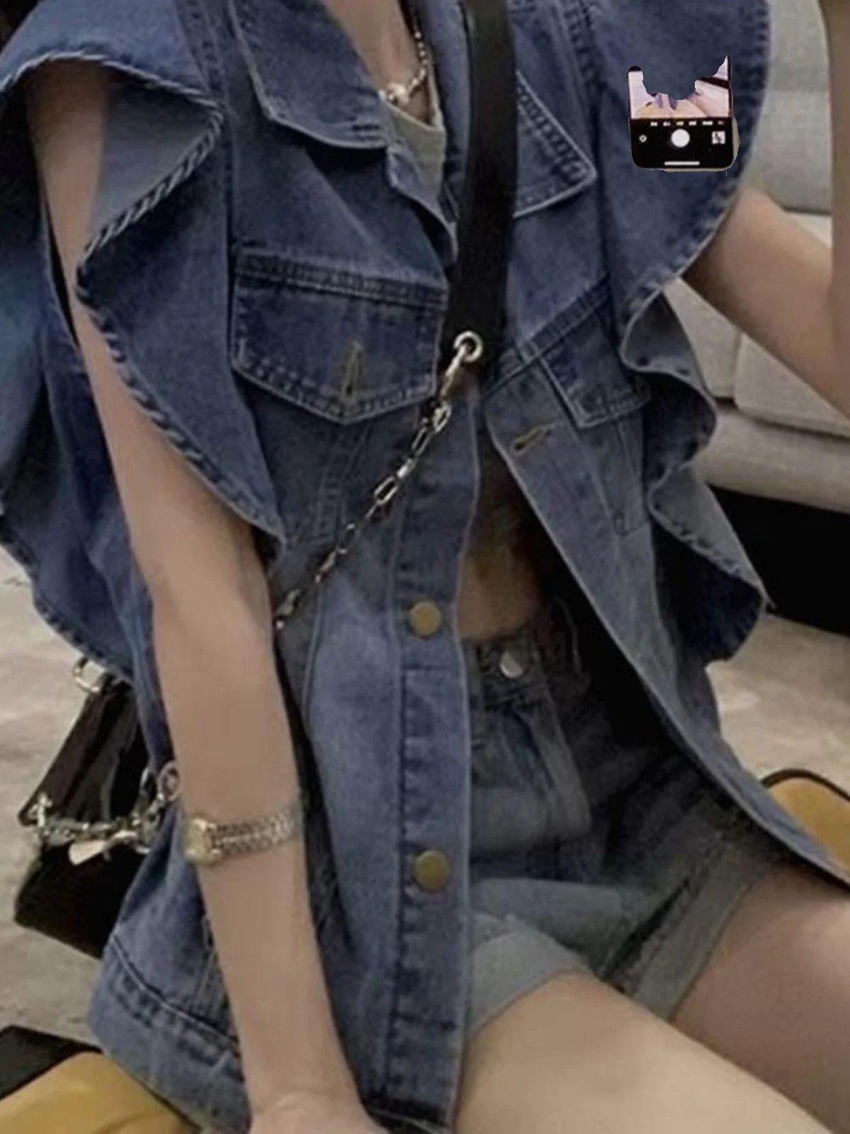 Womens Denim Vest Jacket Short Sleeveless Outerwear Spring Style Vintage Loose Fit Fashionable Collar Single Button 260625