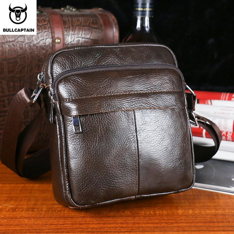 BULLCAPTAINN Men Messenger Bag High Quality Leather Shoulder Bags For Men Business Travel Crossbody Bags Male Mini Bags 260618