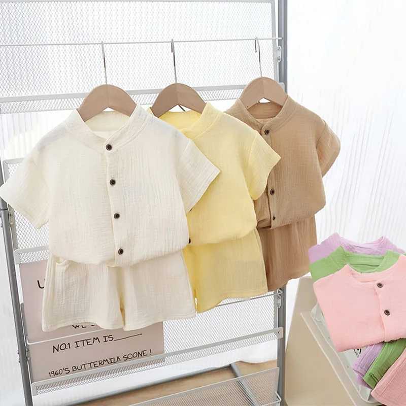 1Set Summer Boys Girls Clothing Sets Solid Pure Cotton T-shirtsElasctic Shorts Kids Clothes Children Casual Clothing Sets X260623