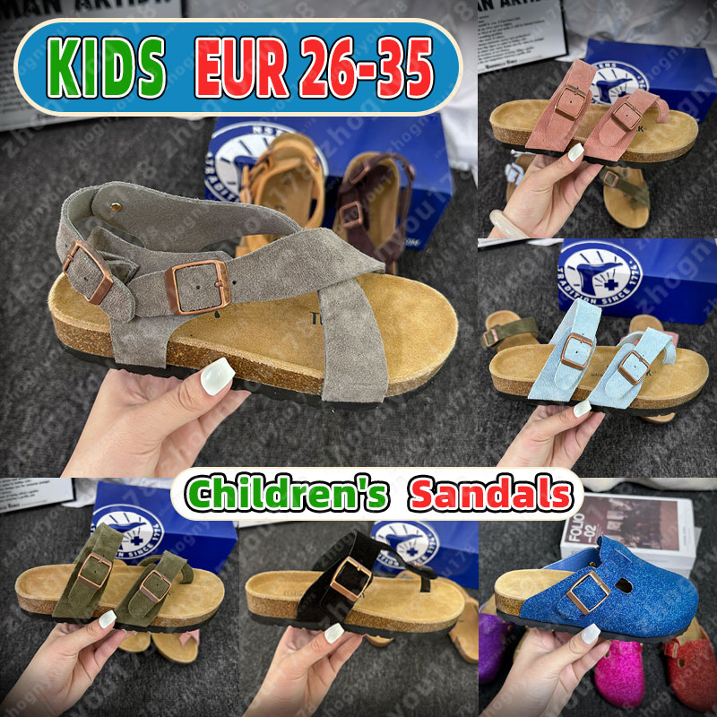 Kids berkinstocksandal slippers Childrens Boston clog sandals designer Soft Footbed Clog uede clogs sandals black gray bronze red leather fashion sl