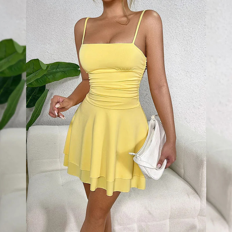 Summer Spaghetti Strap Dress for Women Sexy Backless Sleeveless Party Short Dress Ladies Elegant High Waisted A-Line Dresses 260622