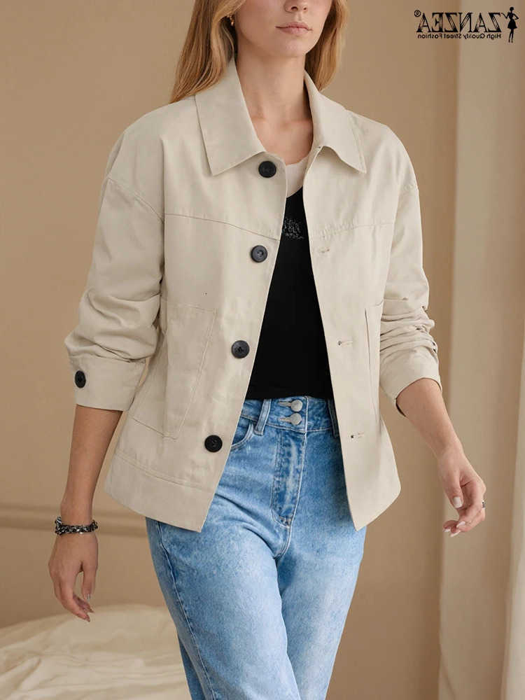 Women ZANZEA 2025 Autumn Lightweight Jackets Casual Collar Button Up Commuting Solid Color Outerwear S260623