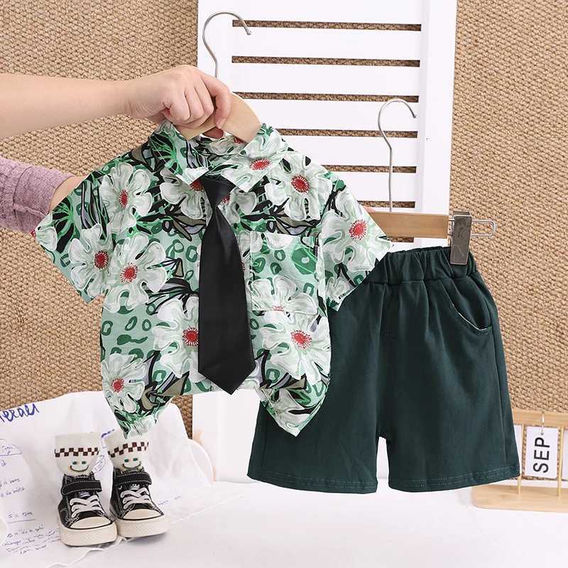 Nuevo verano para bebés, 3 piezas, conjunto de ropa, camiseta para niños, pantalones cortos, corbata, chándal deportivo informal para niños pequeños
