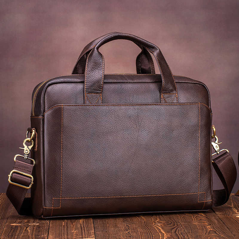 Large Genuine Leather Mens Briefcase Capacity Laptop Bag with Multi Pockets Durable Business Office Handbag for Work H260623