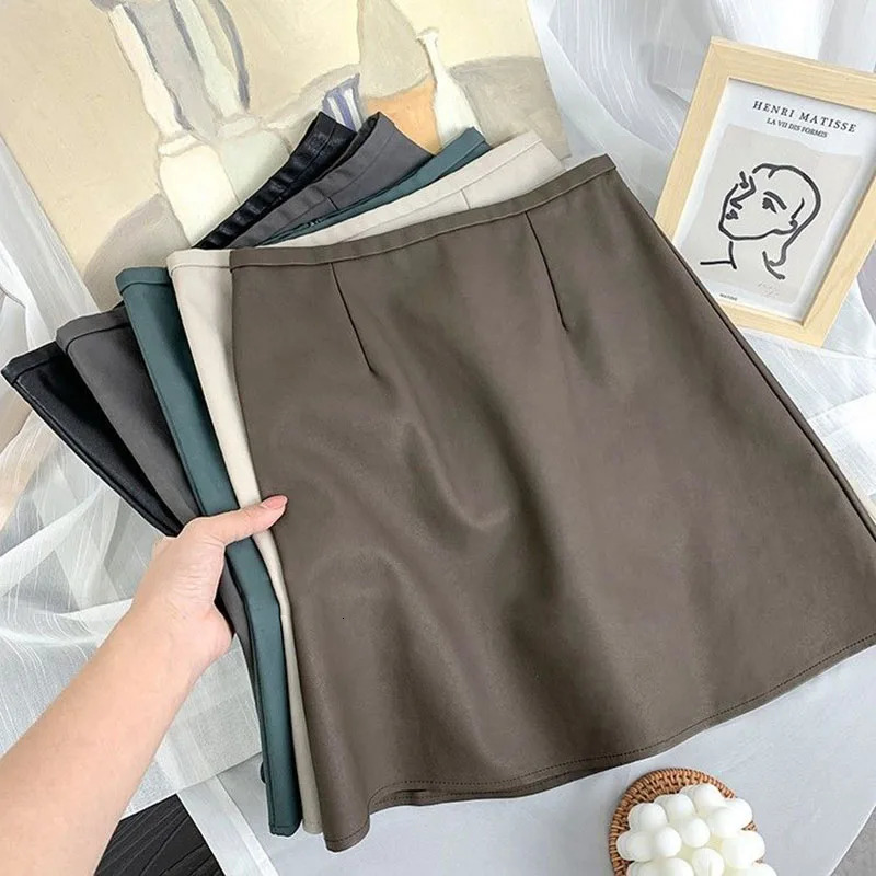 Korean Slimming Black Leather Skirts Ladies Zipper High Waisted Casual PU Mini Skirt Woman AllMatch Basic Solid ALine 260613
