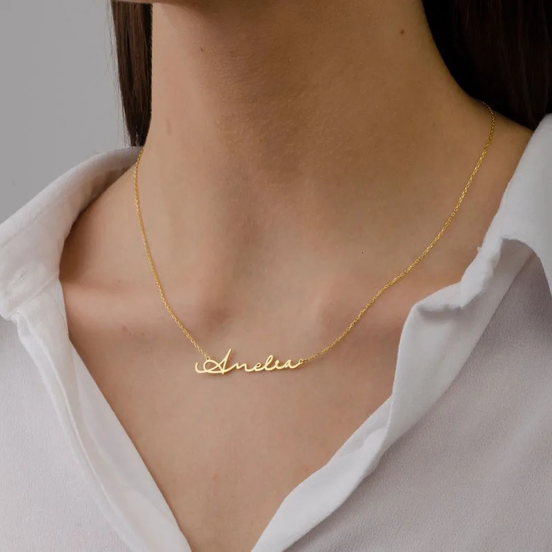 Custom Handwritten Signature Personalized Name Necklace For Women 100 925 Sterling Silver Plated 18K Gold Jewelry 260615