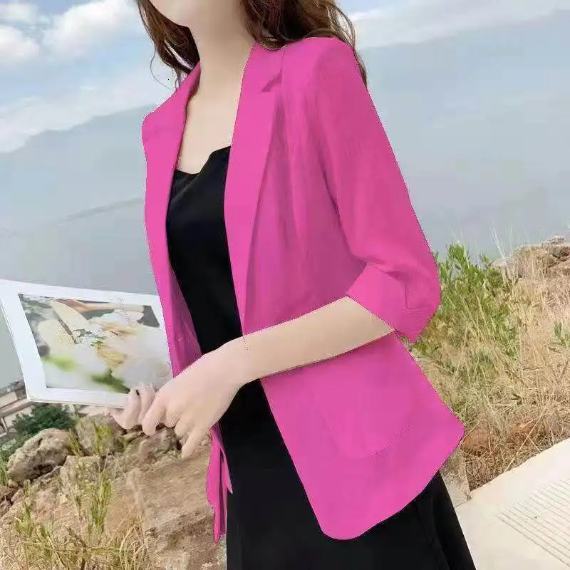 2026 Summer Blazer Women Jacket Temperament ThreeQuarter Sleeve Thin Loose Coat Female Casual Office Lady Suit Overcoat Tops 260625