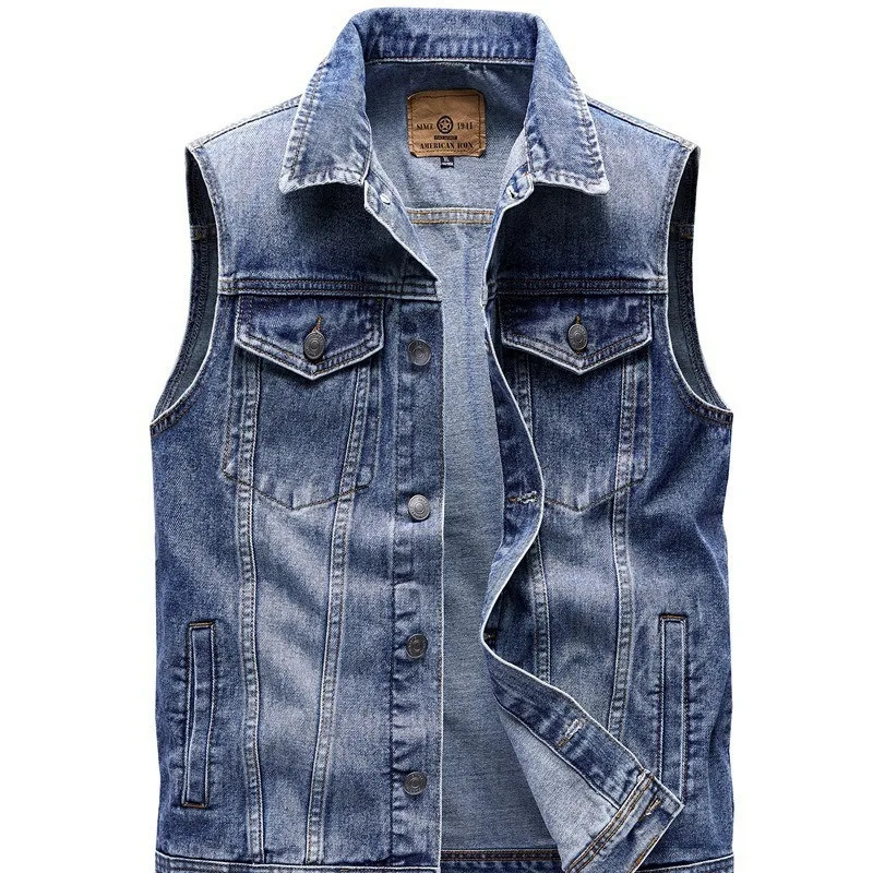 2025 denim vest mens retro trend jacket largesized middleaged waistcoat pure cotton multipocket men Asian size4XL 260623banjia