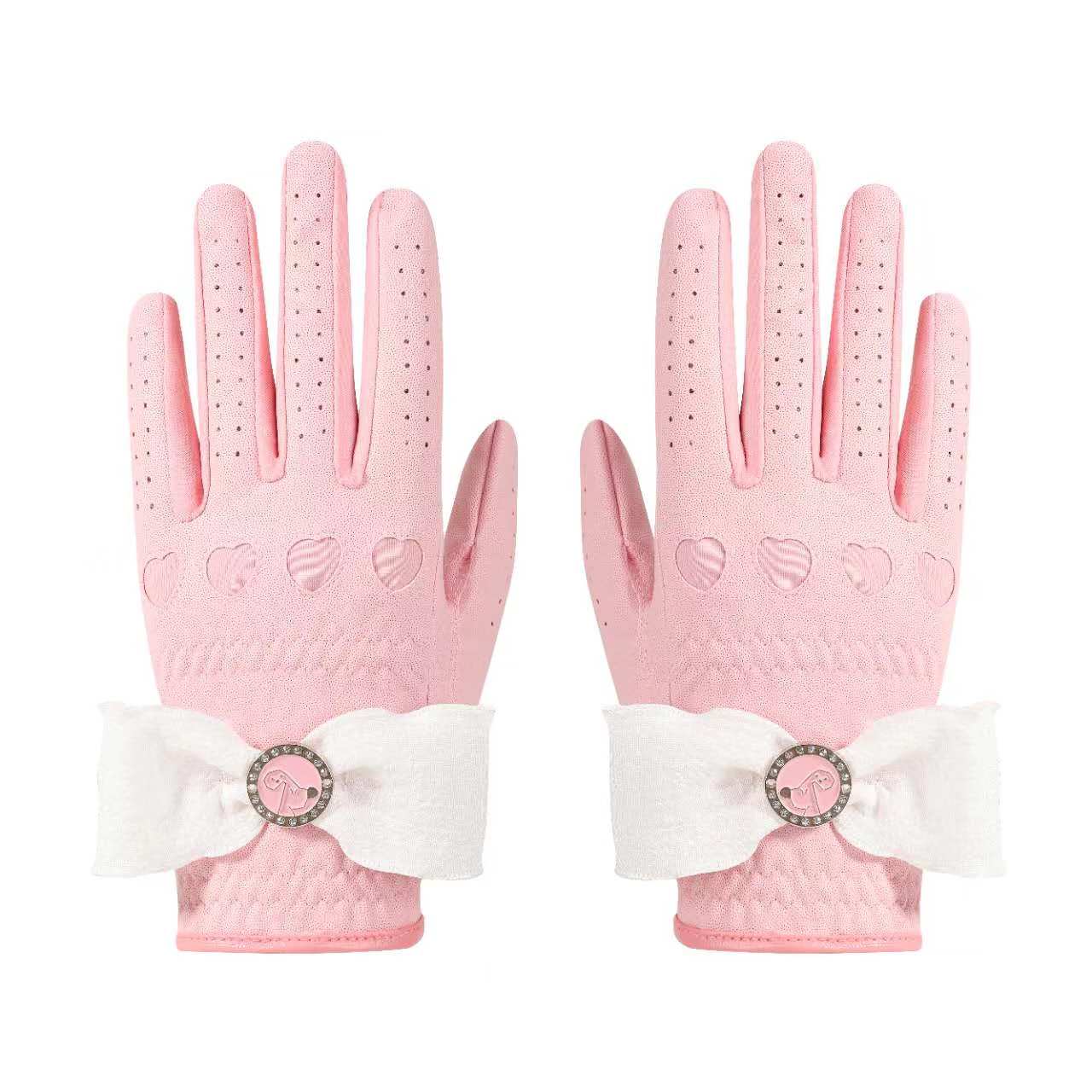 Fashion Doux Bowknot Décor Femmes Gants de Golf Coeur En Relief Antidérapant Paume Respirant Stretch Microfibre Femelle Golf Swing Gants pour Ent