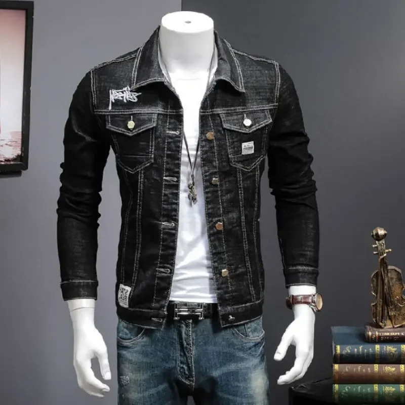 Spring autumn Fashion Casual teenagers denim jacket male Korean embroidery slim mens clothes stretch Coat 260623banjia