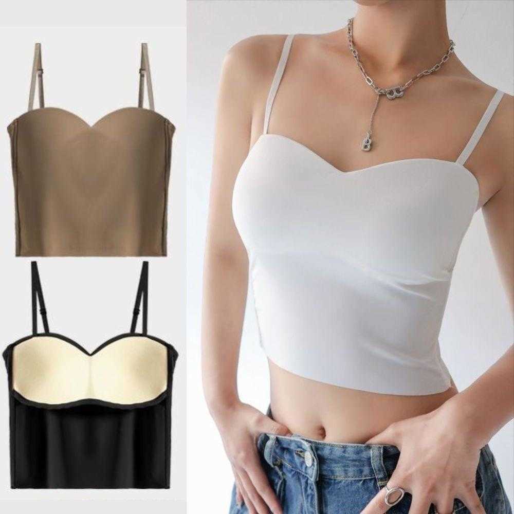 Traceless Ladies Silk Thin Ice Vest Solid Color Womens Camisole Summer Tank Top Fitness Crop Tops Sexy Sleeveless Wrap Chest M260623