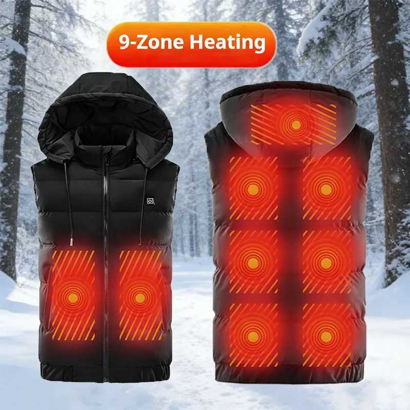Hooded Intelligent Heated Vest Mens 9 Zones Heating Thickened Winter Warm Outdoor Thermal Japanese Style Electric Vest Q260623