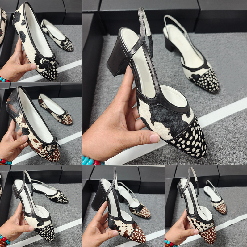 Designer Heels Women Slingback Flat Sandals Sudes Low Heel Dress Shoes Vacation Pony Hair Animal Print Womens Sling Back Flat Pumps 1086