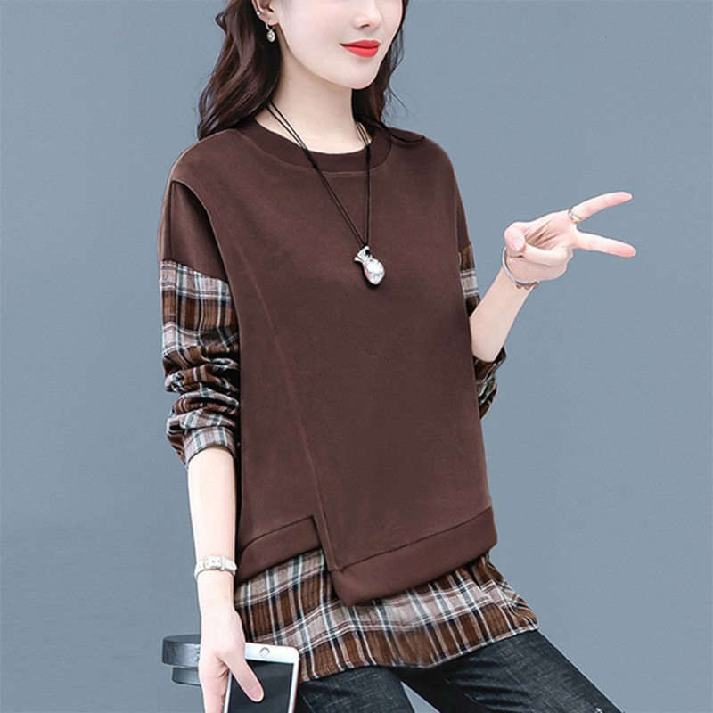 2026 Fashion Designer Luxury Brand Women's Fake Two-piece Pullover Sportswear Spring And Autumn Korean Style New Plaid Casual Loose Women'