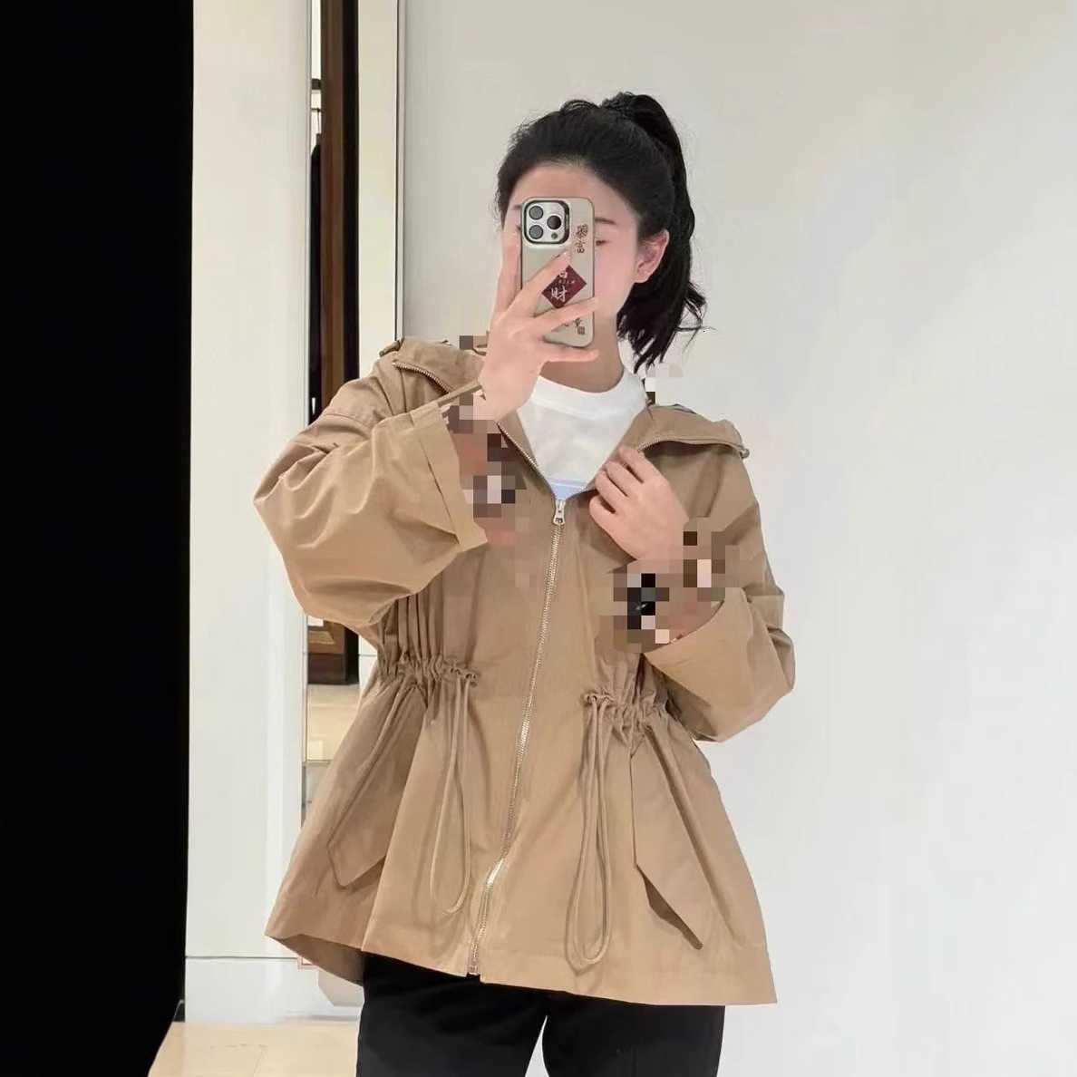 New 2026 Spring/Summer New Hooded Drawstring Waist Coat With Openable Hood And Shawl Fr S260623