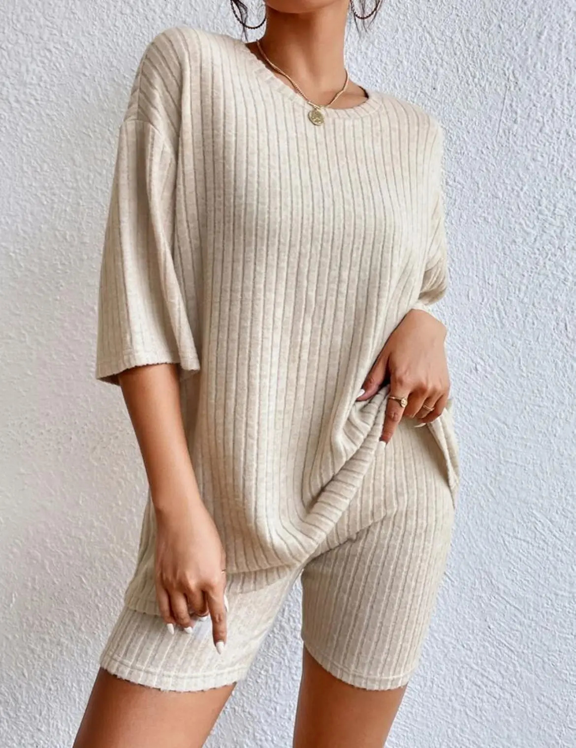 Spring Summer Short Sleeve T Shirt Pants Two Piece Set Women Casual Loose O Neck Top High Waist Tracksuit Female Outfits 260623