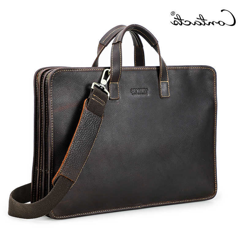 Briefcase Leather Sling CONTACTS Genuine for Men Business Bags Male Shoulder Bag Mens Bag Tote Laptop Bags for 16 Macbook Pro H260623