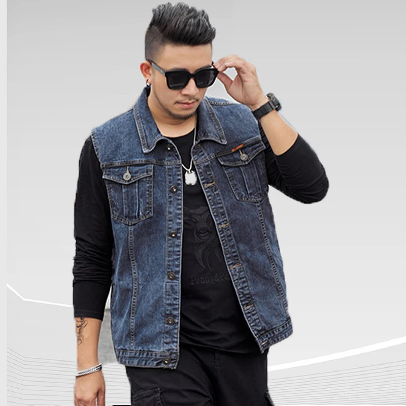Mens Cargo Denim Vest Multi Pocket Sleeveless Jacket Fashion Washed Jeans Waistcoat Male Plus size 260623banjia