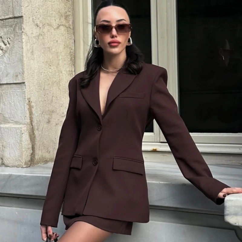 Women Elegant Blazer Chic Slim Lapel Long Sleeve Jackets Spring V Neck Buttons Cinch Waist Womens Jacket Office Lady Coat 260625