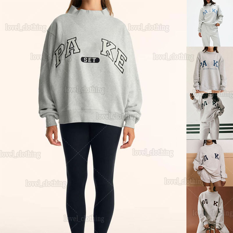 PARKES Womens Mockneck Embroidered Letters Designer sweatshirt Loose Cotton Pullover Hoodie Spring Autumn Casual Outdoor Streetwear Oversized Fashio
