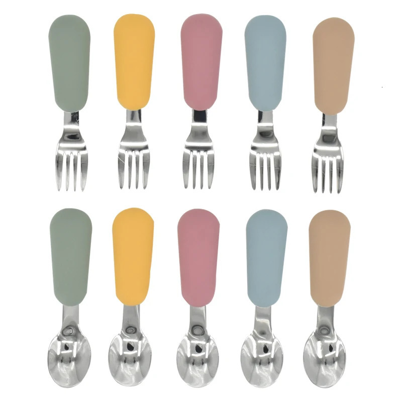 Baby Tableware Set Children Utensil Stainless Steel Toddler Dinnerware Cutlery Solid Color Infant Food Feeding Spoon Fork 260623