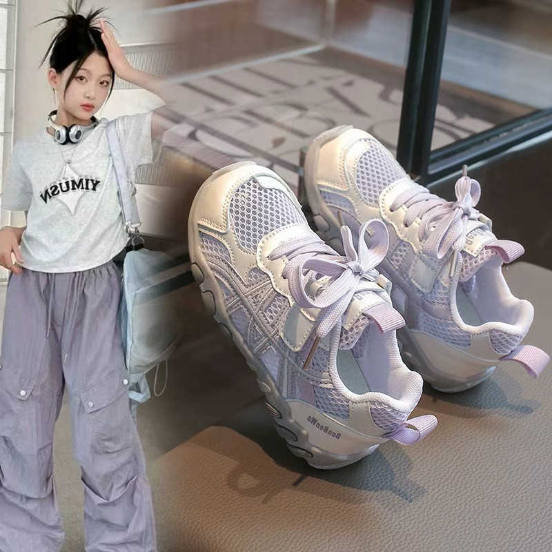 Sports Girls Shoes 2026 Spring and Autumn New Model Childrens Single Mesh Shoes Boys Breathable Mesh Running Shoes for Older Kids S260623