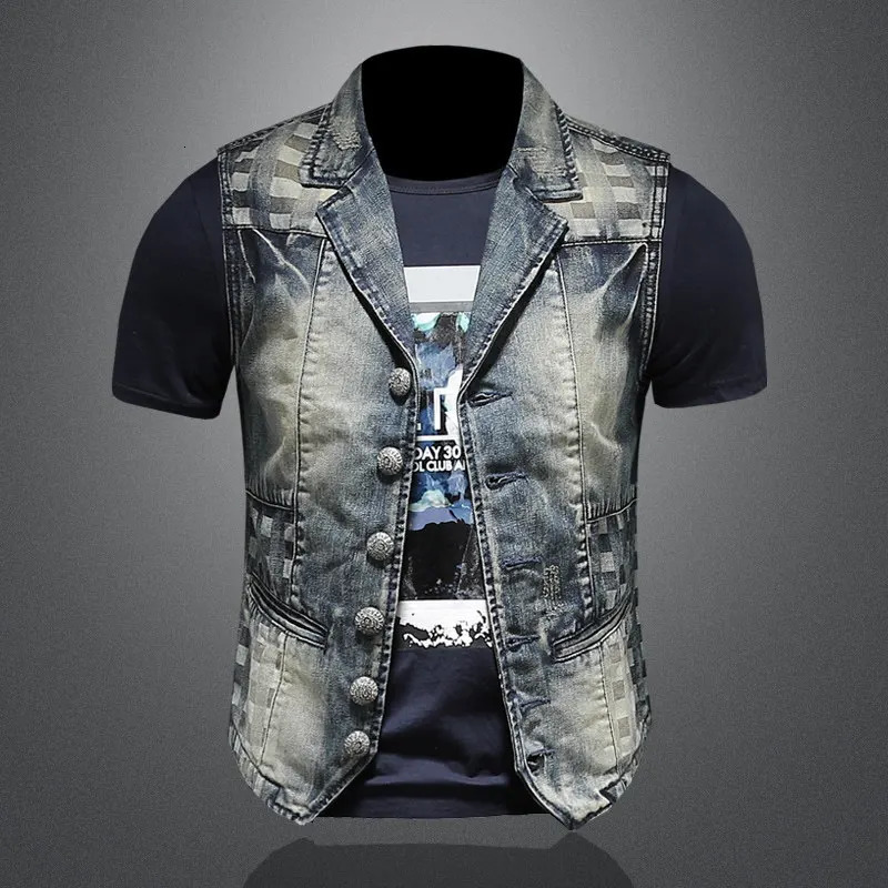 Mens Slim Fit Sleeveless Denim Vest Casual Cowboy Motorcycle Jacket Black HighQuality Spring Summer 260623banjia