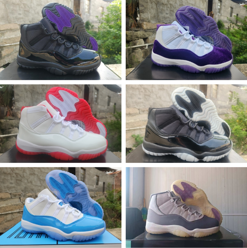 Men's High-Top Patent Leather 11S Basketball Sneakers Breathable High-Top Customized Basketball Shoes Cushioned Sole for Court & Street Wear