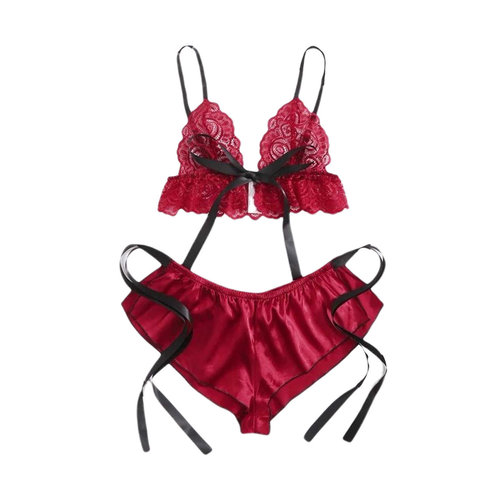 Womens 2 Piece Pajama Sets Lingerie Solid Color Bow Bandage Bra Camisole with Shorts Sexy Loungewear Summer L26