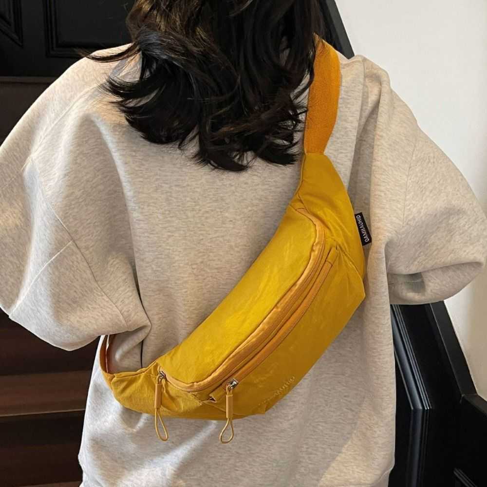 Fanny Simple Solid Color Nylon Packs Cloth Crossbody Bag Chest Bag Large Capcity Korean Style Crossbody Waist Pack Student H260623