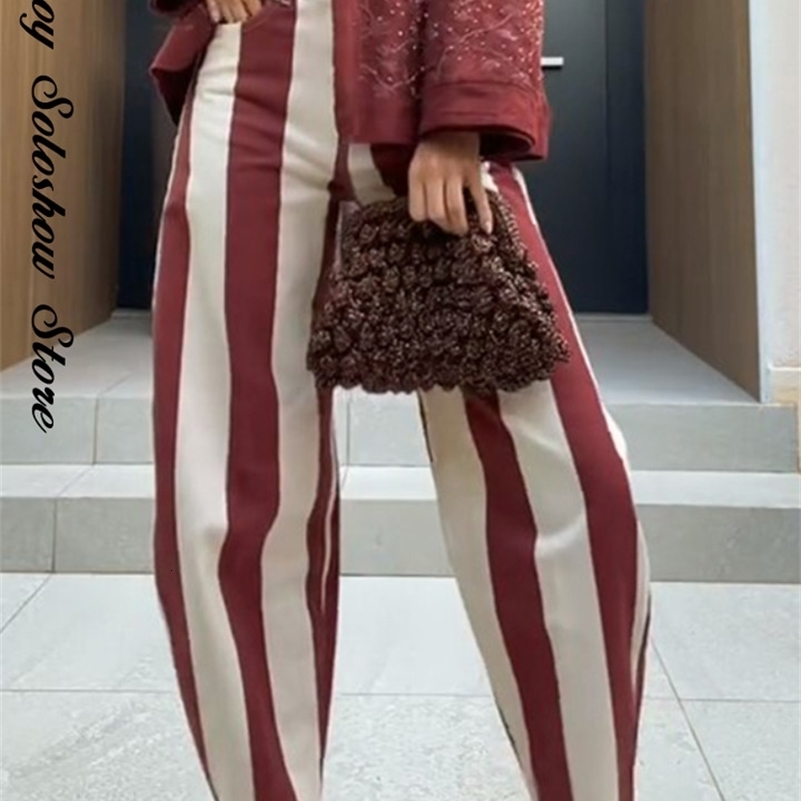 Vintage Stripe Womens Pants Casual Y2k Red Loose Sickleshaped Trousers Lady Street Spring Summer Clothing 2026 260622