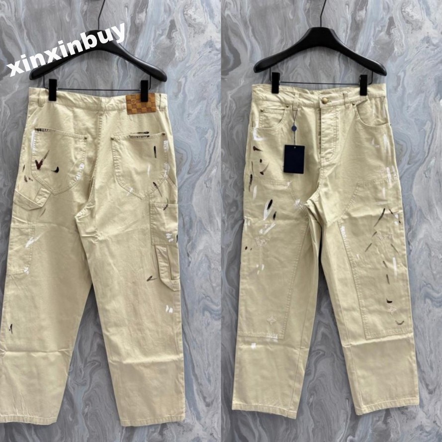 xinxinbuy Men women designer pant Splashed ink printing letters embroidery hand-drawn doodle denim Casual pants black blue yellow khaki S-XL