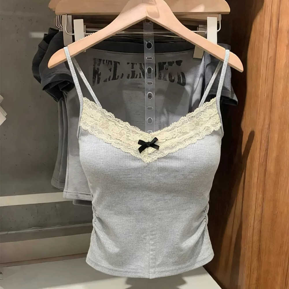 Crop Y2k 2026 Top Korean Spring Summer Lace Tank Top Women Cropped Cute Camis Vest Sexy White Crop Tops Sleeveless Vest Coquette M260623