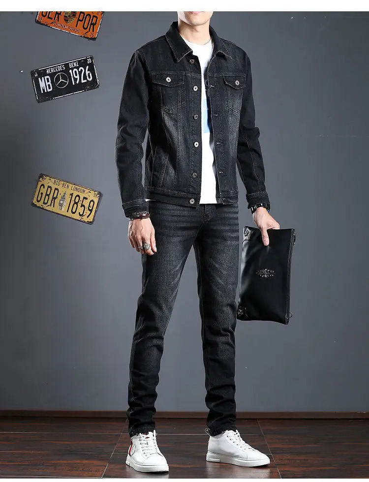 2025 GL SlimFit Mens Denim Business Outfit Two Pieces of Comfortable Stretch Fabric for Everyday Use Dark Blue Simple n 260623