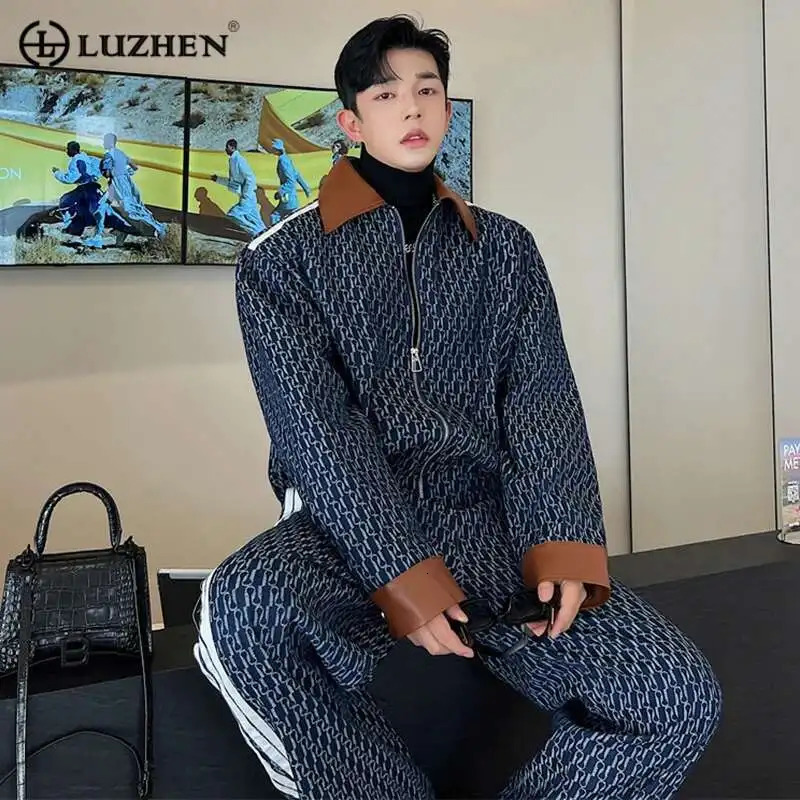 LUZHEN Spring Mens Two Piece Printing Denim Jackets Sets Korean Style Loose Straight Jeans Classic Street Short Coat 94e1e5 260623banjia