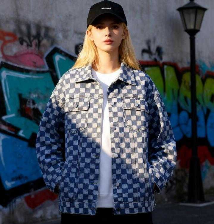 Womens spring jeans Jackets long slve plaid woman jacket womens coat VV68 S260623