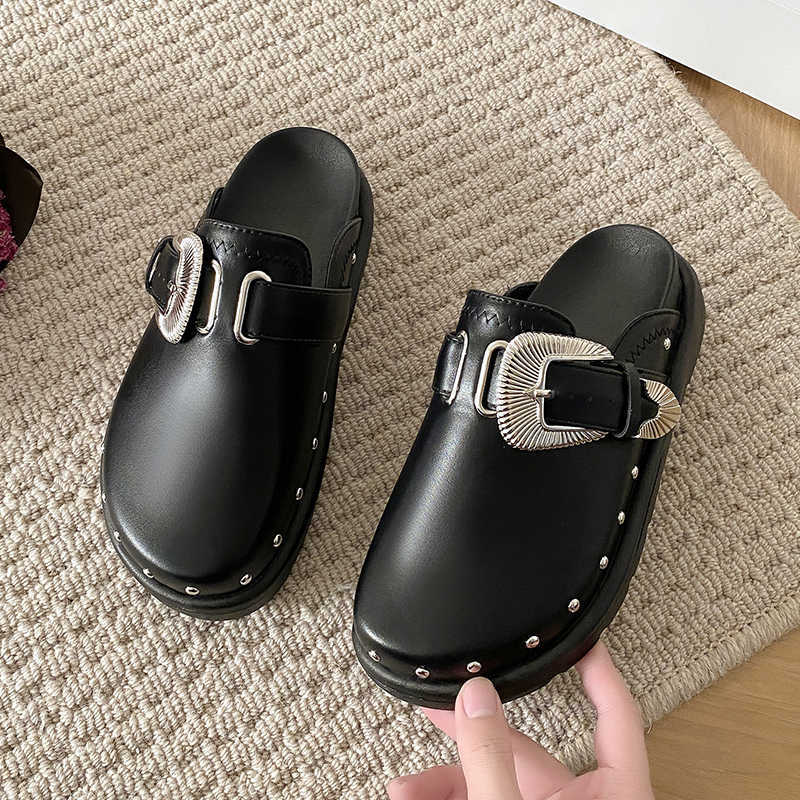 For Womens Shoes 35-42 Street Punk Slippers New Hot Sale Fashion Trim Leather Shoes Spring Sale Comfortable Casual Shoes T260623